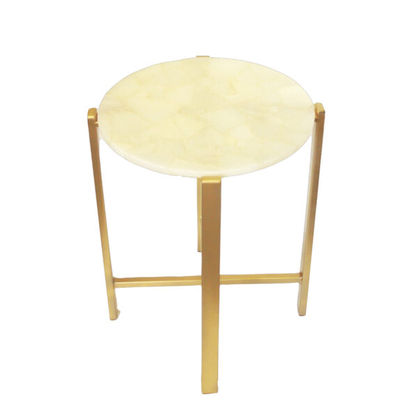 Quartz Accent Table with Gold Base
