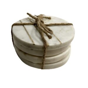 Round Marble Coasters w- Brass, Set of 4 3
